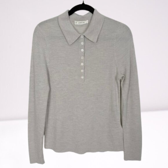 Everlane Women's Merino Wool Soft Pibbed Polo Sweater Long Sleeve Size XL Beige - Picture 2 of 8